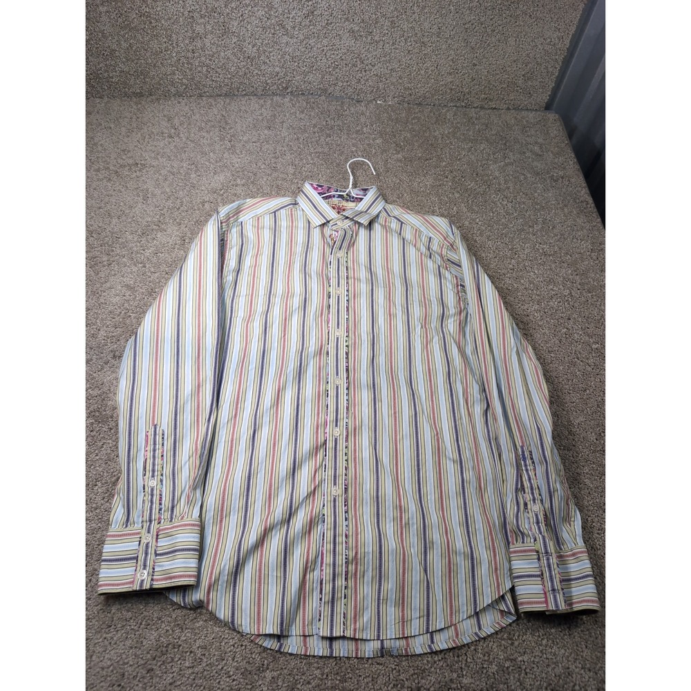 Robert Graham Mens XL Long Sleeve Button Down Shirt Multi Color Stripe Floral XL